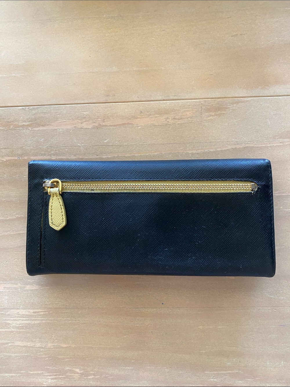 Prada Large Saffiano Leather Wallet Black Flap Wallet Gold Logo Luxury Sleek - Picture 4 of 13